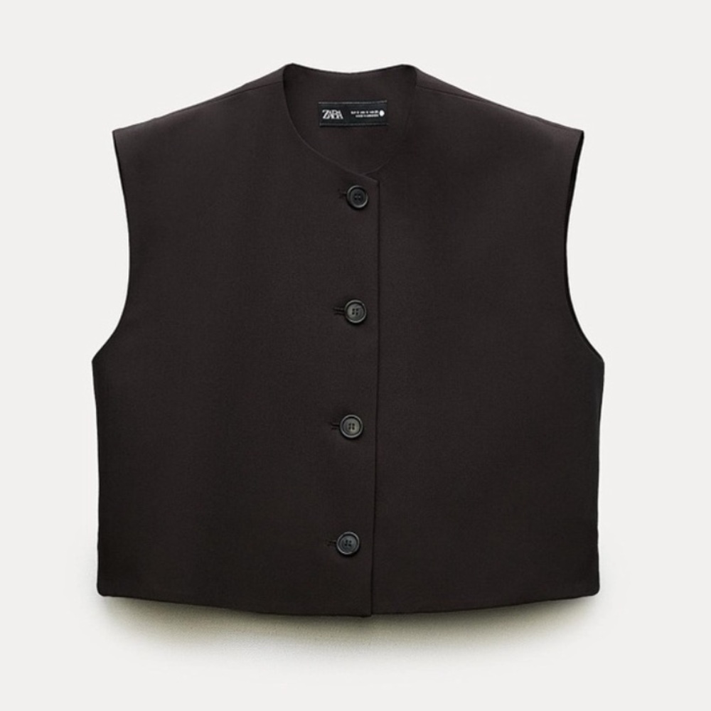 NWT Zara Black Cropped ZW Collection Waistcoat Vest - size L